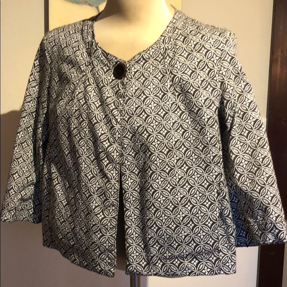 Talbots 3/4 sleeve jacket; brown/white: size 14